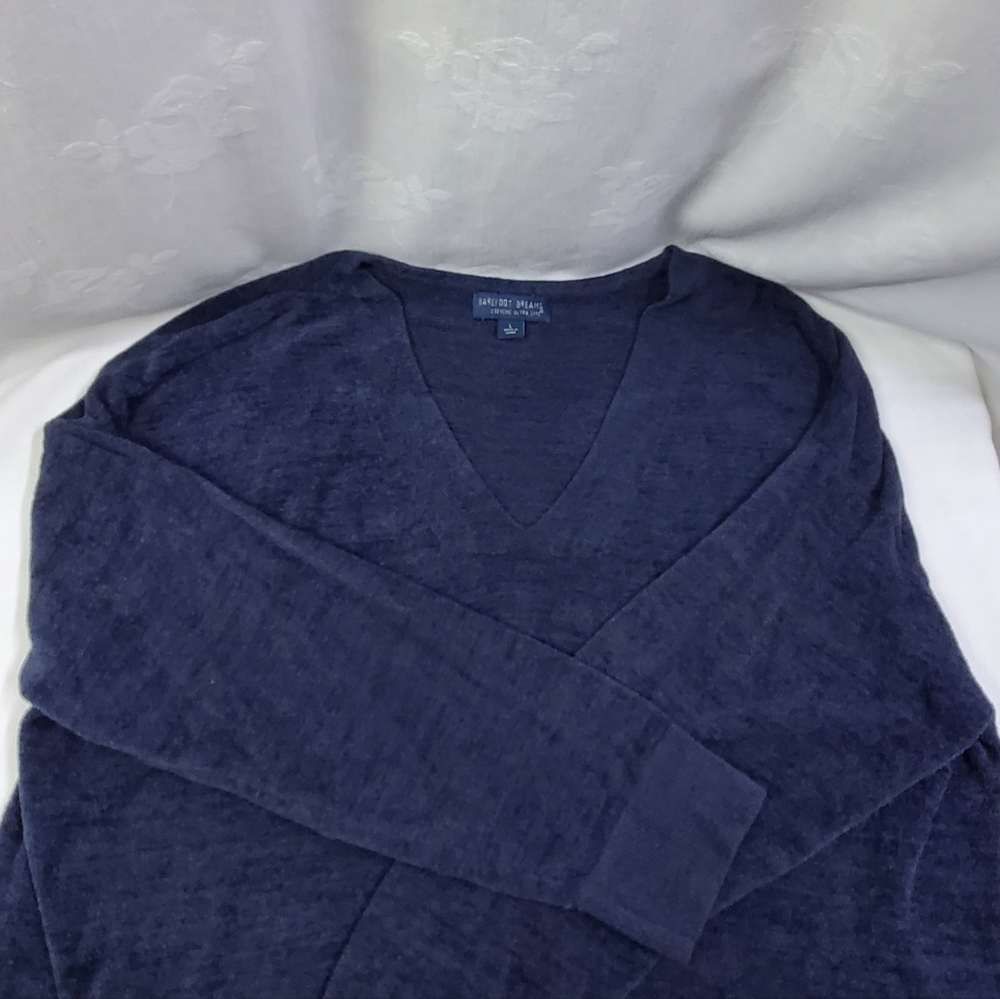 Bearfoot Dreams Cozy Ultralite Knit Women's Blue Velour Basic Preppy Pullover Lg